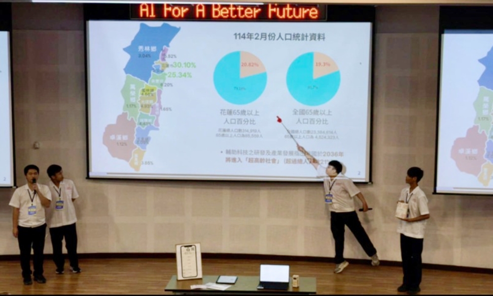 ▲花蓮高商團隊以「AI復健輔助科技」專案奪冠，展現出社會關懷力與系統思維，並獲穩定幣發行公司Tether獎學金贊助。