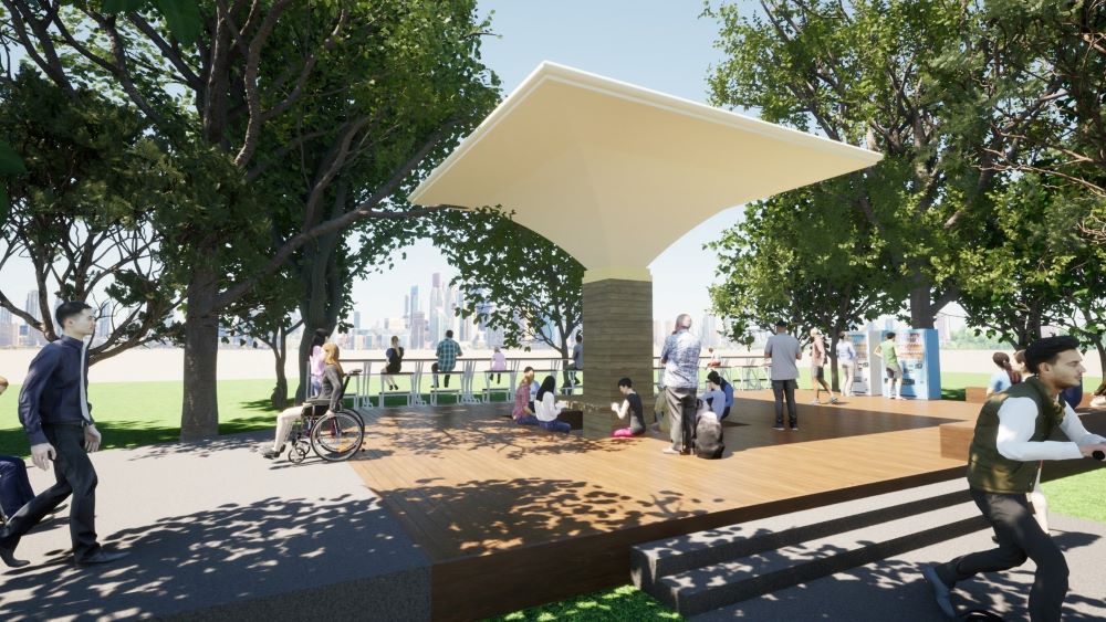 《圖說》溪洲公園將設置休憩空間可遠眺新店溪--模擬圖。〈高灘處提供〉