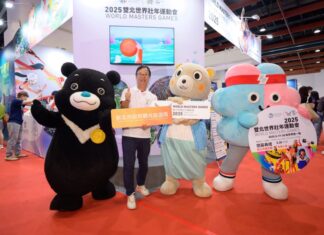 《圖說》新北巿觀旅局長楊宗珉與世壯運壯寶、新北小客、臺北熊讚共同宣傳世壯運及雙北觀光景點。〈觀旅局提供〉